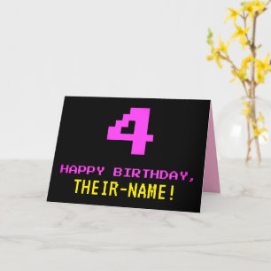 おもしろい，ネルディ，オタク系の，ピンク， 8ビットスタイル4番目の誕生日 カード