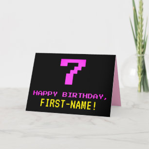 おもしろい，ネルディ，オタク系の，ピンク， 8ビットスタイル7番目の誕生日 カード