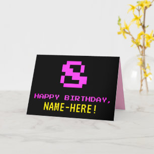 おもしろい，ネルディ，オタク系の，ピンク， 8ビットスタイル8番目の誕生日 カード