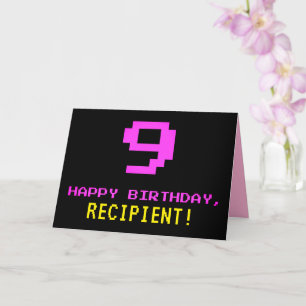 おもしろい,ネルディ,オタク系の,ピンク, 8ビットスタイル9誕生日 カード