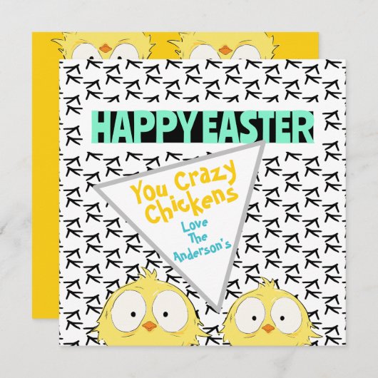 おもしろい「ハッピーイースター熱狂するよ鶏」 | イースター シーズンカード (正面/裏面)
