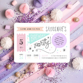 おもしろい&ハッピーパステルカラフルカーニバル子供の誕生日 招待状