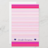 おもしろい、ハッピー、ピガーリーンク、紫のパタストライプーン 便箋 (正面/裏面)