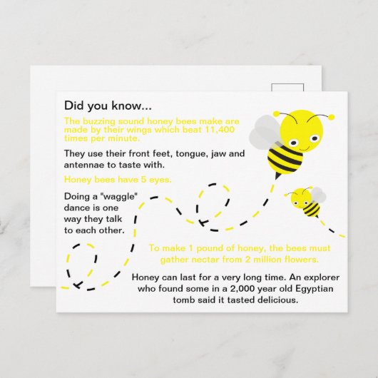 おもしろい・ハニービーの事実 ポストカード (正面/裏面)
