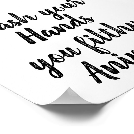 おもしろい |バスルーム汚い動物の手を洗う ポスター (角)