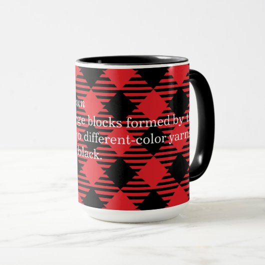 おもしろい「バッファロープレイド」コーヒーマグ – 赤と黒 マグカップ (正面右)