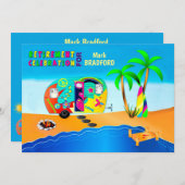 おもしろい&ヒッピーカラフルキャンパー退職金 招待状 (正面/裏面)