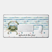 おもしろい「ビーチハウスで働く」、水色カニ デスクマット (キーボード&マウス)