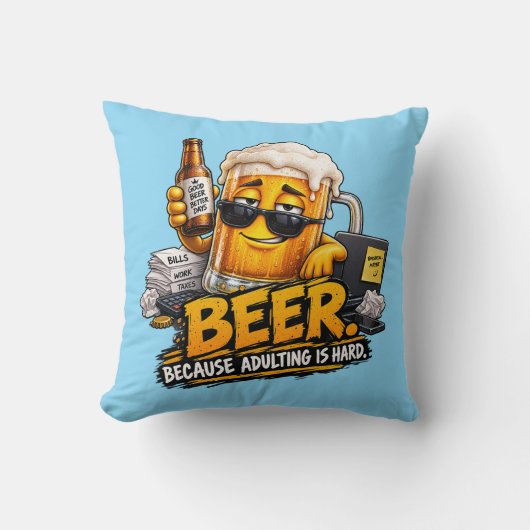 おもしろい ビール 投げ枕 クッション (正面)