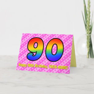おもしろい·ピストライプンク·ハートズ、レインボー# 90誕生日 カード
