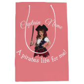 おもしろい・ピンク・ガール・パイレート ミディアムペーパーバッグ (正面)