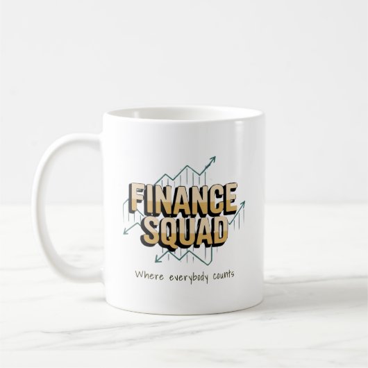 おもしろい ファイナンス スクワッド 名前入り コーヒーマグカップ (左)