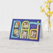 おもしろい・ファザーズ・デイ・フォトコラージュ・ファザーズ・デイ・ネービー カード (黄色い花)