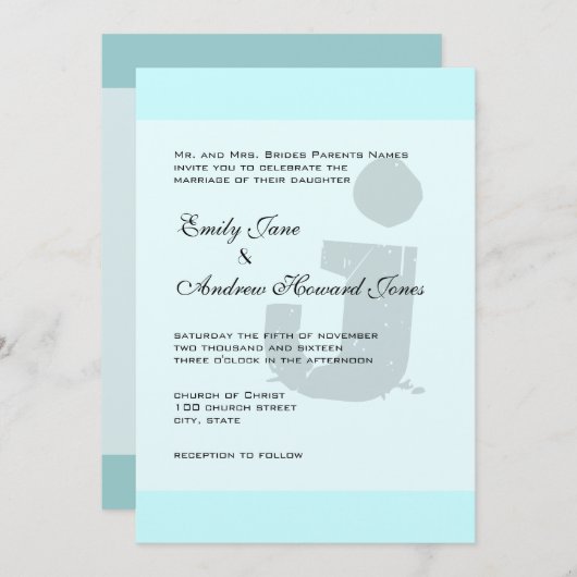 おもしろい&ファンキーモノグラムエレガントオンシルバーメタリック 招待状 (正面/裏面)