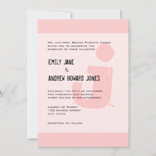 おもしろい&ファンキーモングラムエレガントピンクシルバーメタリック 招待状 (正面)