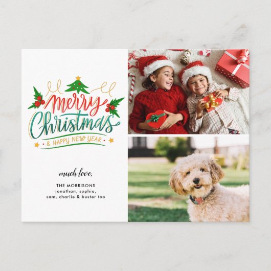 おもしろい、フェスティバルメリークリスマス、2枚の写真はがき ポストカード (正面)