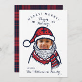 おもしろい、フェスティバルレッドプレイドサンタクロースキャラクター写真 シーズンカード (正面/裏面)