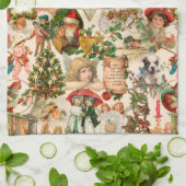 おもしろい、フェスティバル&ヴィンテージカラフルクリスマスエフェメラ キッチンタオル (折り畳み)