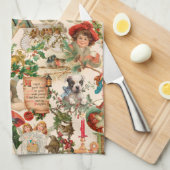 おもしろい、フェスティバル&ヴィンテージカラフルクリスマスエフェメラ キッチンタオル (四つ折り)
