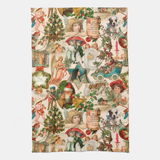 おもしろい、フェスティバル&ヴィンテージカラフルクリスマスエフェメラ キッチンタオル (縦)