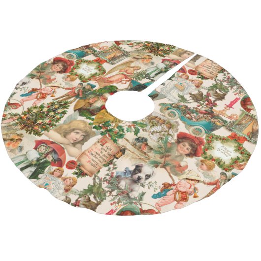 おもしろい、フェスティバル&ヴィンテージカラフルクリスマスエフェメラ ブラッシュドポリエステルツリースカート (アングル)