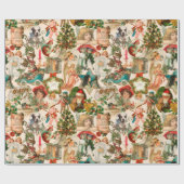 おもしろい、フェスティバル&ヴィンテージカラフルクリスマスエフェメラ ラッピングペーパー (フラット)