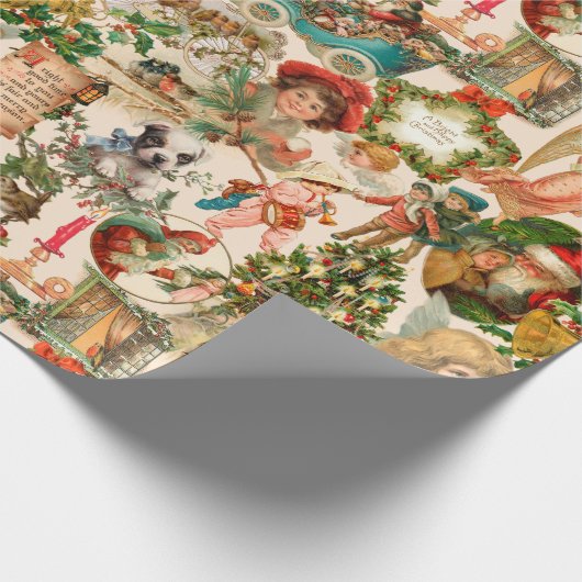 おもしろい、フェスティバル&ヴィンテージカラフルクリスマスエフェメラ ラッピングペーパー (角)