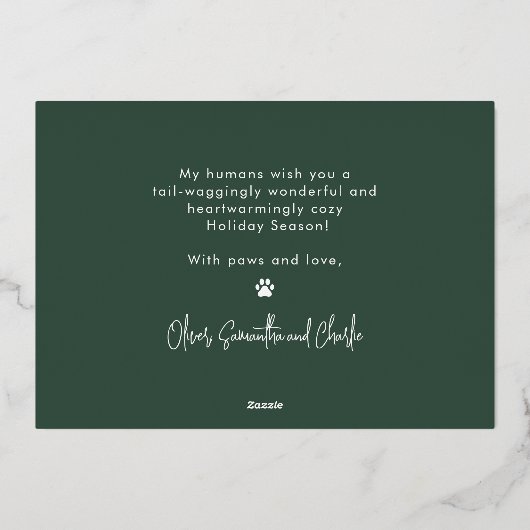 おもしろい フワフワ & 明るい 犬のペット クリスマス 現代 箔シーズンカード (裏面)