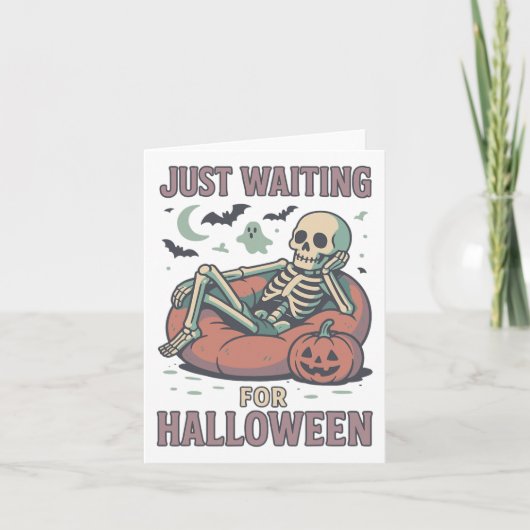 おもしろい ホラー スケルトン サマーウィーン ハロウィンを待ってる カード (正面)