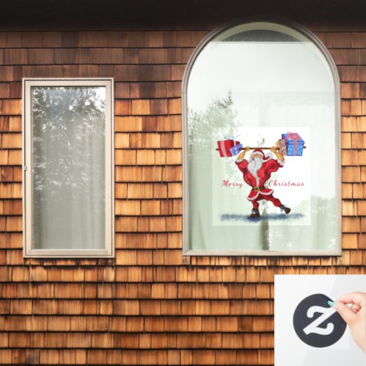 おもしろい・ボディービルダー・サンタクロースにクリスマスプレゼント ウィンドウサイン (ホームウィンドウ)