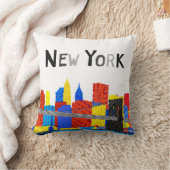 おもしろい、マンハッタンのよくはしゃぐで子どものようなイラストレーション クッション (ブランケット)