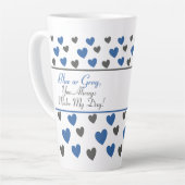 おもしろい、モダン可愛いブルーやる気を起こさせる、グレーハートアート カフェラテマグ (左アングル)