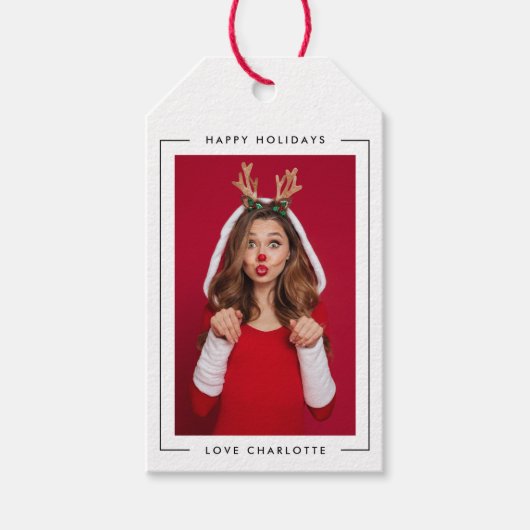 おもしろい モダン縁どよくはしゃぐCute Photo ギフトタグ (正面)