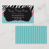 おもしろい、モダン、カラフルなシマウマ。  青く、ピンク及び黒い 名刺 (正面/裏面)