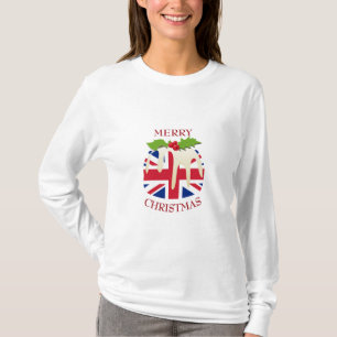 おもしろい ユニオン・ジャックUK クリスマスプリンTシャツ Tシャツ