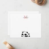 おもしろい ライイング パンダ スクリプト ピンク モノグラム ノートカード (正面/裏面インサイチュ)