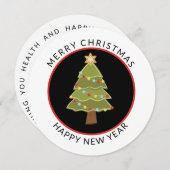 おもしろい、ラウンド、ミニマルクリスマスツリー シーズンカード (正面/裏面)