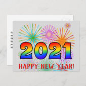 おもしろい、レインボーカラー2021 + "ハッピーニューイヤー!" ポストカード (正面/裏面)