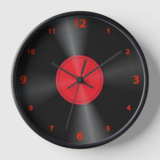 おもしろい、レトロ、アルバムの赤と黒の大きな時計を記録 壁時計 (正面)