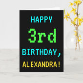 おもしろい·ヴィンテージ/レトロ·ビデオ·ゲームの3歳目の誕生日 カード (黄色い花)