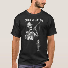 おもしろい「今日の釣果」スケルトン フィッシング デザイン Tシャツ