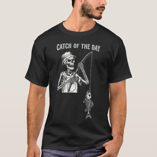 おもしろい「今日の釣果」スケルトン フィッシング デザイン Tシャツ (正面)