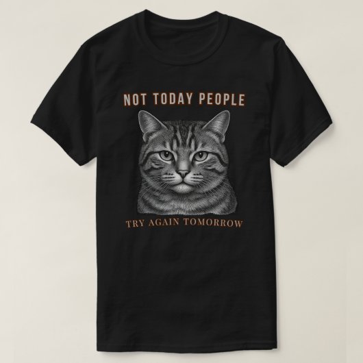 おもしろい「今日は無理」内向的な猫のミニマリスト Tシャツ (デザイン正面)