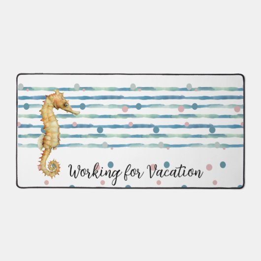おもしろい"休暇のために働く"、水色シーホース デスクマット (正面)