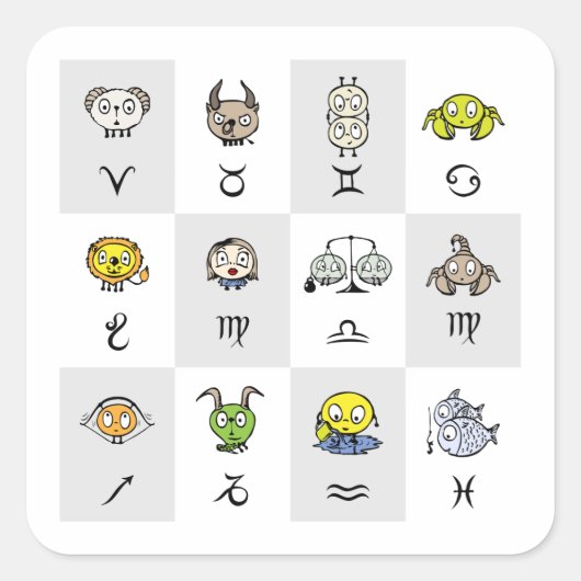 おもしろい〔占星術の〕十二宮図シンボルや象徴 スクエアシール (正面)