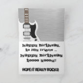 おもしろい、友人のための誕生日の挨拶、白いギター カード (内部)