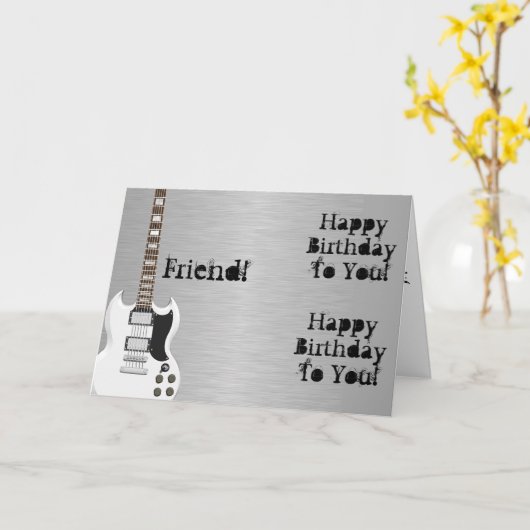 おもしろい、友人のための誕生日の挨拶、白いギター カード (黄色い花)