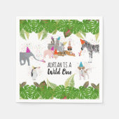 おもしろい&可愛いジャングルの動物アットパーティーワイルドワン スタンダードカクテルナプキン (正面)