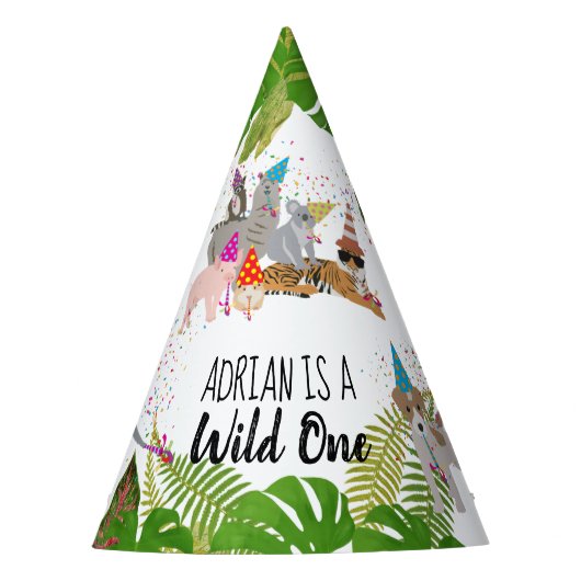 おもしろい&可愛いジャングルの動物アットパーティーワイルドワン パーティーハット (正面)