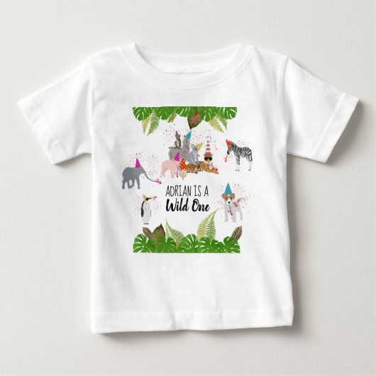 おもしろい&可愛いジャングルの動物アットパーティーワイルドワン ベビーTシャツ (正面)